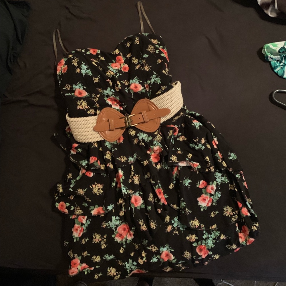 Black tube summer dress w/ belt.